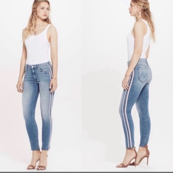 MOTHER Denim - MOTHER The Looker Ankle Fray Pink Stripe Thunderstruck Racer Size 28